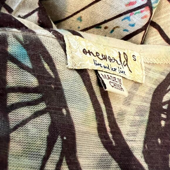 One World Butterfly Tunic Top size Small Boho Fairy Short Sleeve Earthy - Picture 7 of 8